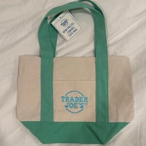 Trader Joe's Green and Cream Canvas Tote
